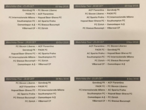 Calendario de la primera fase de la Liga de Campeones. 