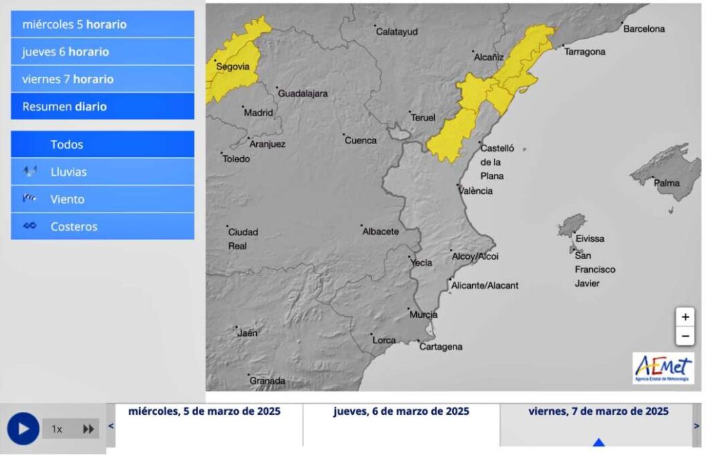 Temporal de lluvia. Previsiones Aemet para viernes 7 de marzo